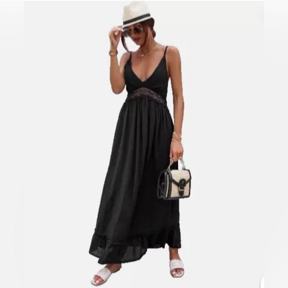 NWOT $425 Jason Wu Small Black Linen Blend Maxi Dress Small Crochet‎ Top Inset
